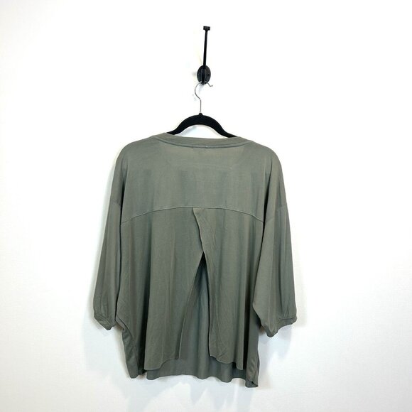Women’s POL Large Loose Boho Top Split Back Green Gray - Picture 6 of 8